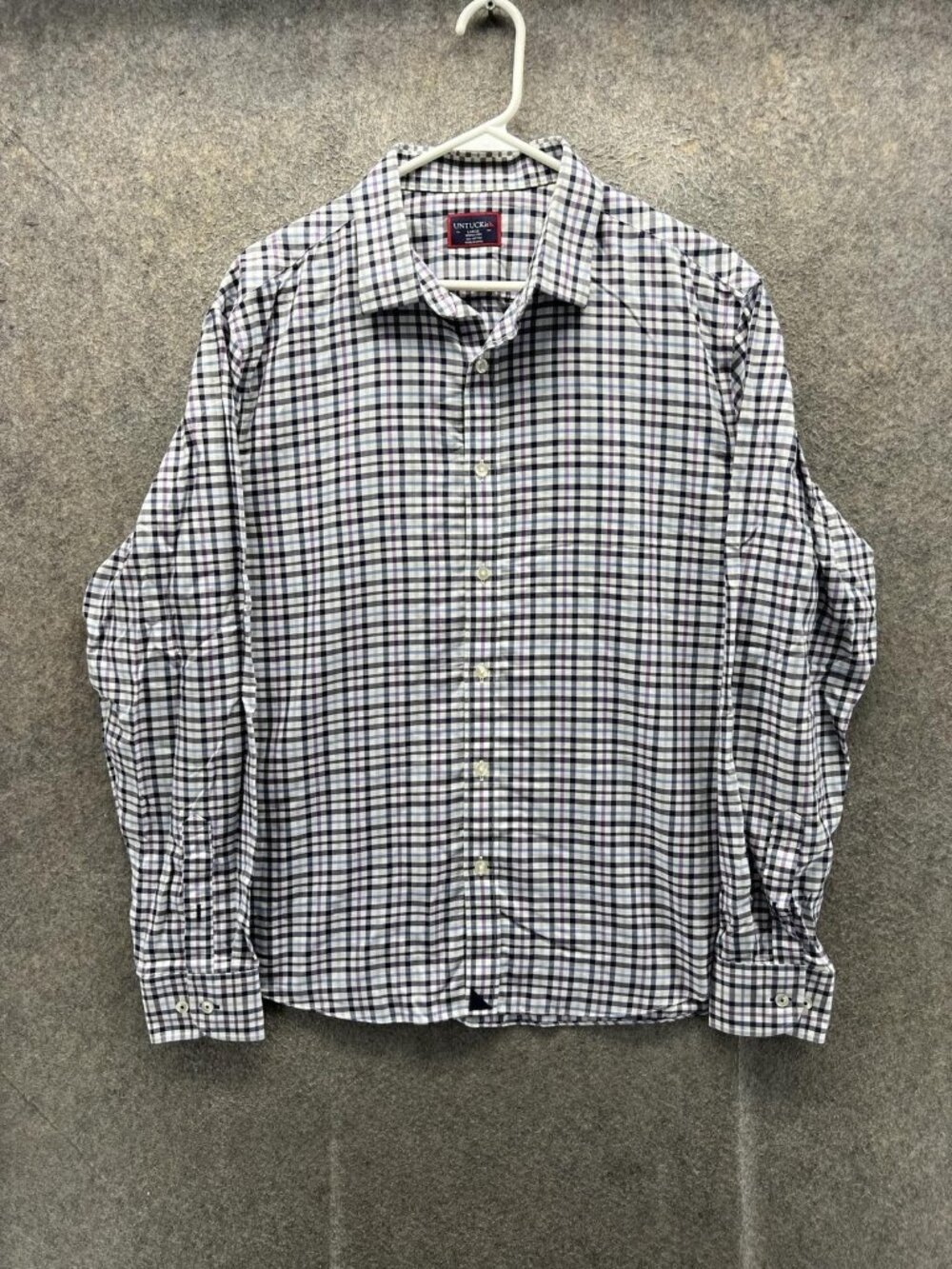 UNTUCKit Shirt Men Large Blue Check Long Sleeve Button Up Wrinkle Free Casual